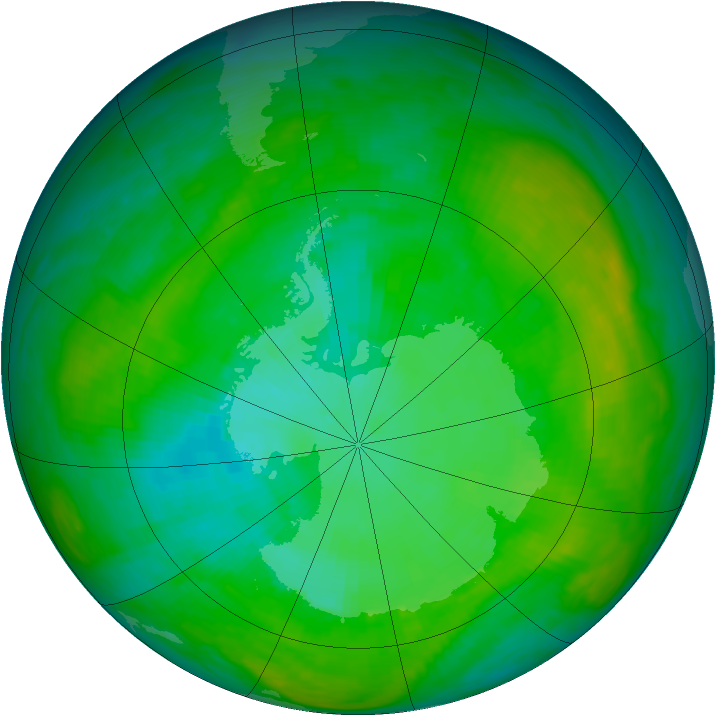 Antarctic ozone map for 09 January 1983